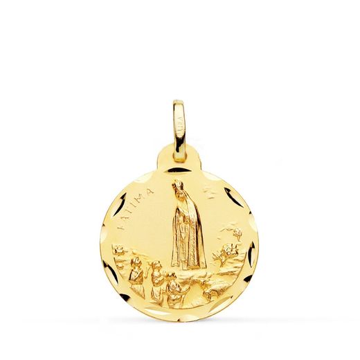 18K Medalla Oro Amarillo Virgen De Fatima Tallada 22 Mm