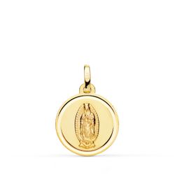 18K Medalla Oro Amarillo Virgen De Guadalupe Bisel 16 Mm