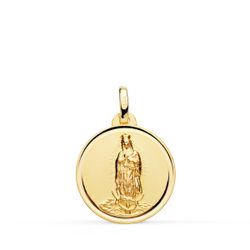 18K Medalla Oro Amarillo Virgen De Guadalupe Bisel 18 Mm