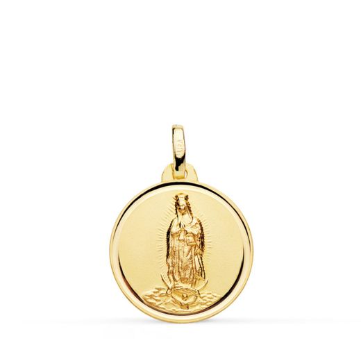 18K Medalla Oro Amarillo Virgen De Guadalupe Bisel 18 Mm