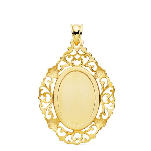 18K Medalla Oro Amarillo Virgen De Guadalupe Cerco 36X26 Mm