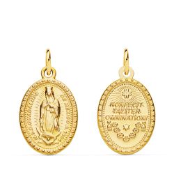 18K Medalla Oro Amarillo Virgen De Guadalupe Oval 18X14 Mm
