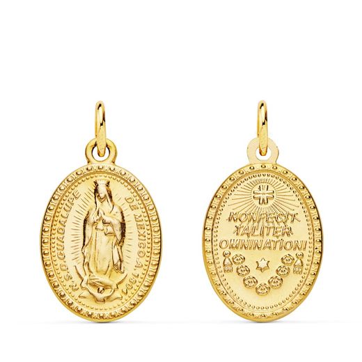 18K Medalla Oro Amarillo Virgen De Guadalupe Oval 18X14 Mm