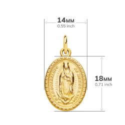 18K Medalla Oro Amarillo Virgen De Guadalupe Oval 18X14 Mm