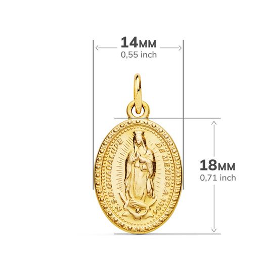 18K Medalla Oro Amarillo Virgen De Guadalupe Oval 18X14 Mm