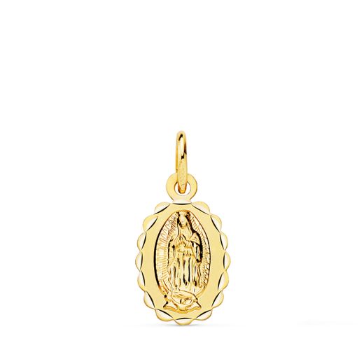 18K Medalla Oro Amarillo Virgen De Guadalupe Oval Talla Clasica 12 X 9 Mm