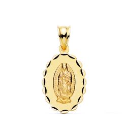 18K Medalla Oro Amarillo Virgen De Guadalupe Talla Clasica Oval 21X15 Mm