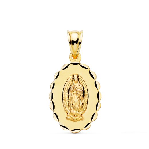 18K Medalla Oro Amarillo Virgen De Guadalupe Talla Clasica Oval 21X15 Mm