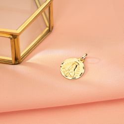 18K Medalla Oro Amarillo Virgen De Guadalupe Tallada 18 Mm