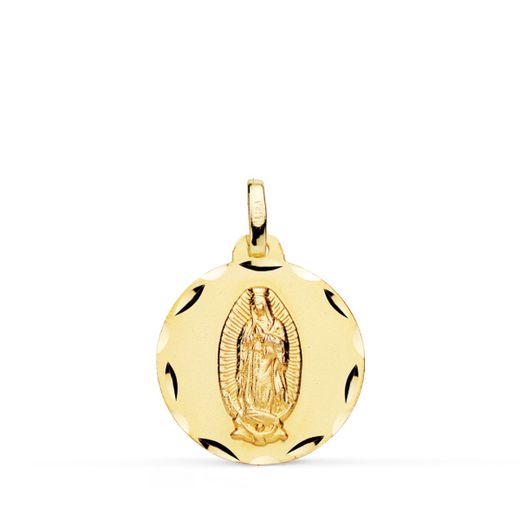 18K Medalla Oro Amarillo Virgen De Guadalupe Tallada 18 Mm