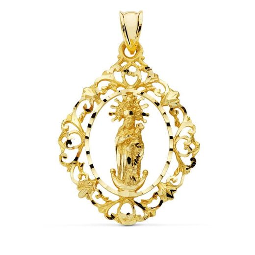18K Medalla Oro Amarillo Virgen De La Almudena Cerco 37X27 Mm