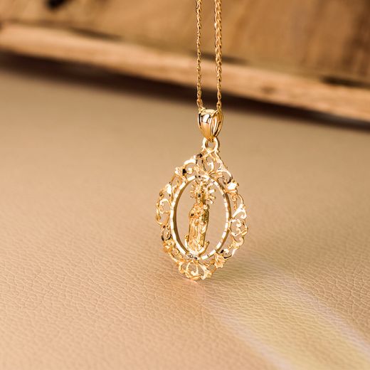 18K Medalla Oro Amarillo Virgen De La Almudena Cerco 37X27 Mm