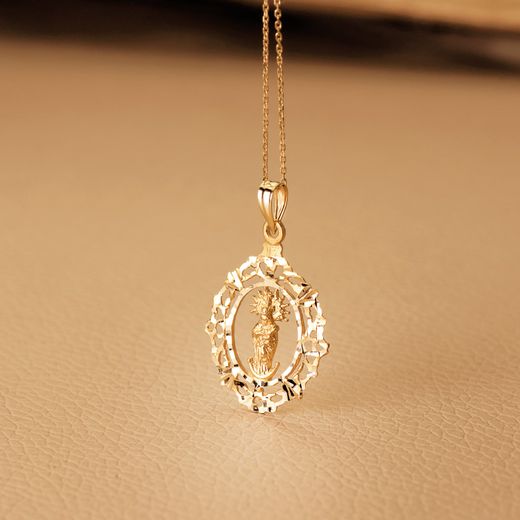 18K Medalla Oro Amarillo Virgen De La Almudena Orla 27X20 Mm