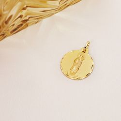 18K Medalla Oro Amarillo Virgen De La Almudena Tallada 22 Mm