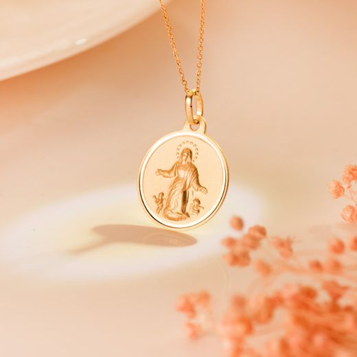 18K Medalla Oro Amarillo Virgen De La Asuncion Bisel 18 Mm