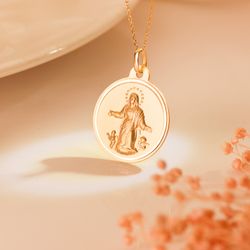 18K Medalla Oro Amarillo Virgen De La Asuncion Bisel 22 Mm