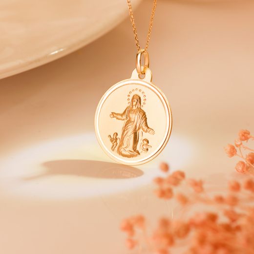 18K Medalla Oro Amarillo Virgen De La Asuncion Bisel 22 Mm
