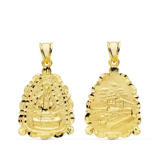 18K Medalla Oro Amarillo Virgen De La Cabeza Andujar Con Santuario 28X22 Mm