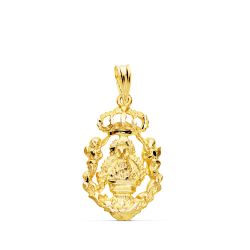 18K Medalla Oro Amarillo Virgen De La Cabeza Escudo 21X13 Mm