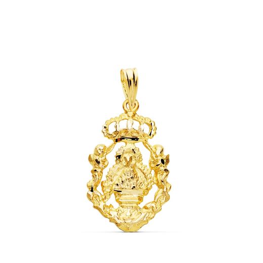 18K Medalla Oro Amarillo Virgen De La Cabeza Escudo 21X13 Mm