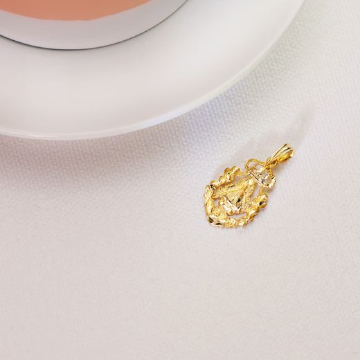 18K Medalla Oro Amarillo Virgen De La Cabeza Escudo 21X13 Mm