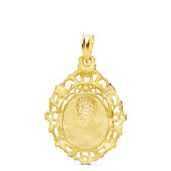 18K Medalla Oro Amarillo Virgen De La Macarena Cerco Filigrana 27X20 Mm