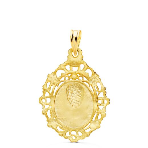 18K Medalla Oro Amarillo Virgen De La Macarena Cerco Filigrana 27X20 Mm