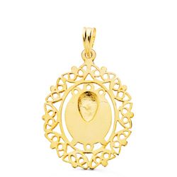 18K Medalla Oro Amarillo Virgen De La Macarena Cerco Filigrana 28X21 Mm
