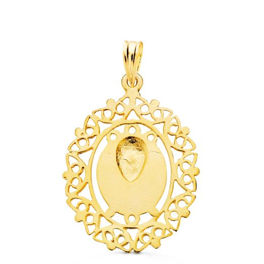 18K Medalla Oro Amarillo Virgen De La Macarena Cerco Filigrana 28X21 Mm