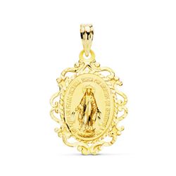 18K Medalla Oro Amarillo Virgen De La Milagrosa Cerco 23X16 Mm 1.15Gr