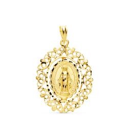 18K Medalla Oro Amarillo Virgen De La Milagrosa Cerco 27X21 Mm