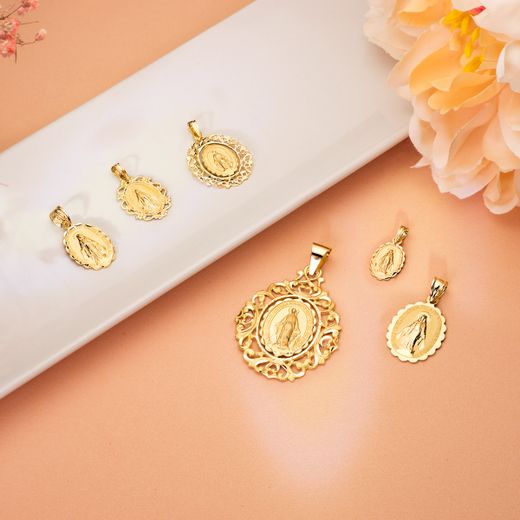 18K Medalla Oro Amarillo Virgen De La Milagrosa Cerco 46X35 Mm