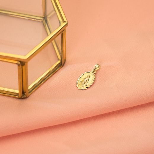 18K Medalla Oro Amarillo Virgen De La Milagrosa Oval Tallada 15X10 Mm