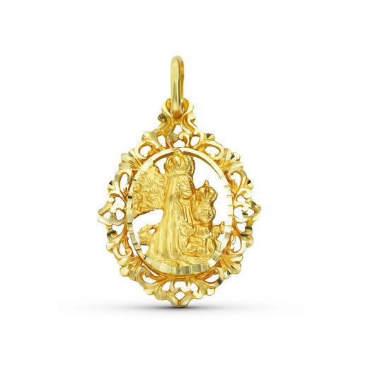 18K Medalla Oro Amarillo Virgen De La Salud Cerco 29X22 Mm