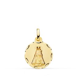 18K Medalla Oro Amarillo Virgen De Los Desamparados Tallada 16 Mm