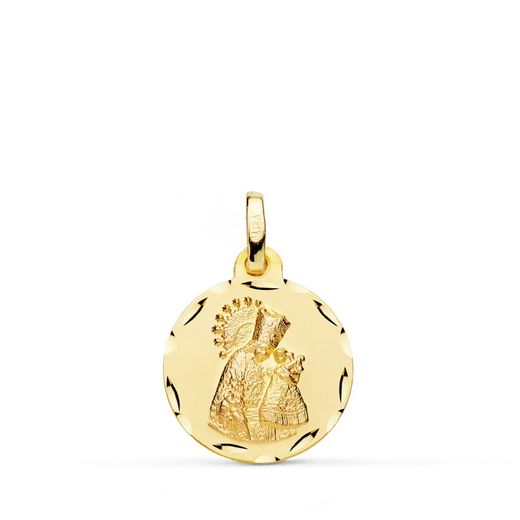 18K Medalla Oro Amarillo Virgen De Los Desamparados Tallada 16 Mm