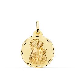 18K Medalla Oro Amarillo Virgen De Los Desamparados Tallada 20 Mm