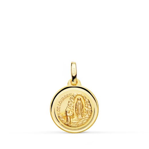 18K Medalla Oro Amarillo Virgen De Lourdes 14 Mm Bisel