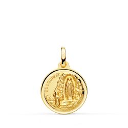 18K Medalla Oro Amarillo Virgen De Lourdes 16 Mm
