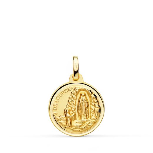18K Medalla Oro Amarillo Virgen De Lourdes 16 Mm