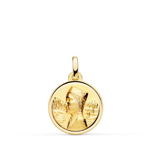 18K Medalla Oro Amarillo Virgen De Montserrat Bisel 16 Mm