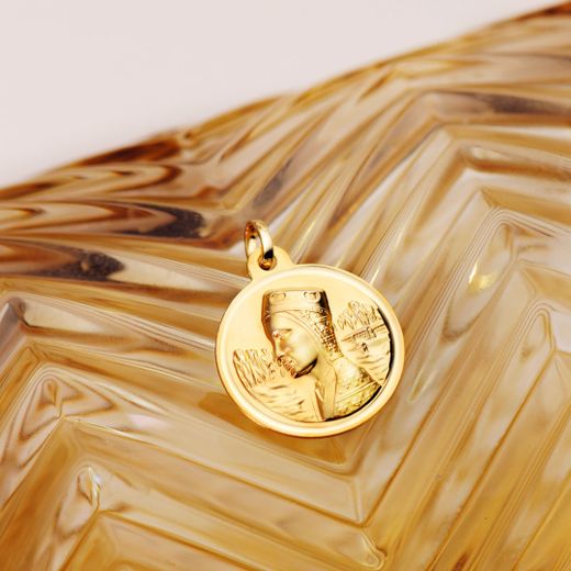 18K Medalla Oro Amarillo Virgen De Montserrat Bisel 18 Mm