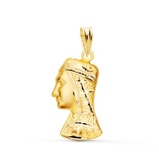 18K Medalla Oro Amarillo Virgen De Montserrat Silueta Tallada 21X12 Mm