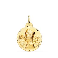 18K Medalla Oro Amarillo Virgen De Montserrat Tallada 20 Mm