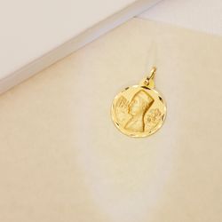 18K Medalla Oro Amarillo Virgen De Montserrat Tallada 20 Mm
