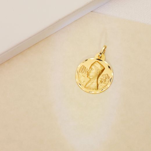 18K Medalla Oro Amarillo Virgen De Montserrat Tallada 20 Mm