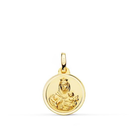 18K Medalla Oro Amarillo Virgen Del Carmen Bisel 14 Mm