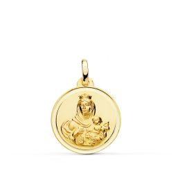 18K Medalla Oro Amarillo Virgen Del Carmen Bisel 18 Mm