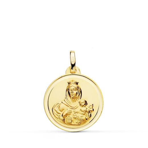 18K Medalla Oro Amarillo Virgen Del Carmen Bisel 18 Mm