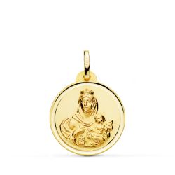 18K Medalla Oro Amarillo Virgen Del Carmen Bisel 20 Mm